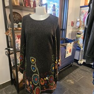 Chic Long Sleeve Floral Dress - Gray